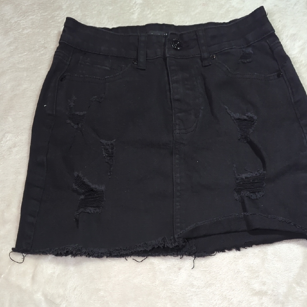 Edgy Black Distressed Mini Skirt